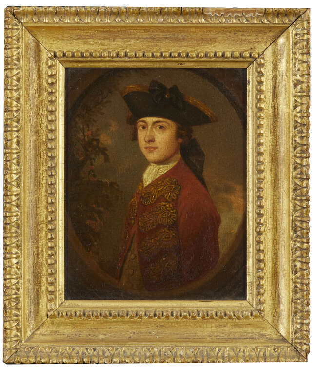
	
		Circle of Arthur Devis,
		British 1712-1787- 
		Portrait of a gentleman, standing half...