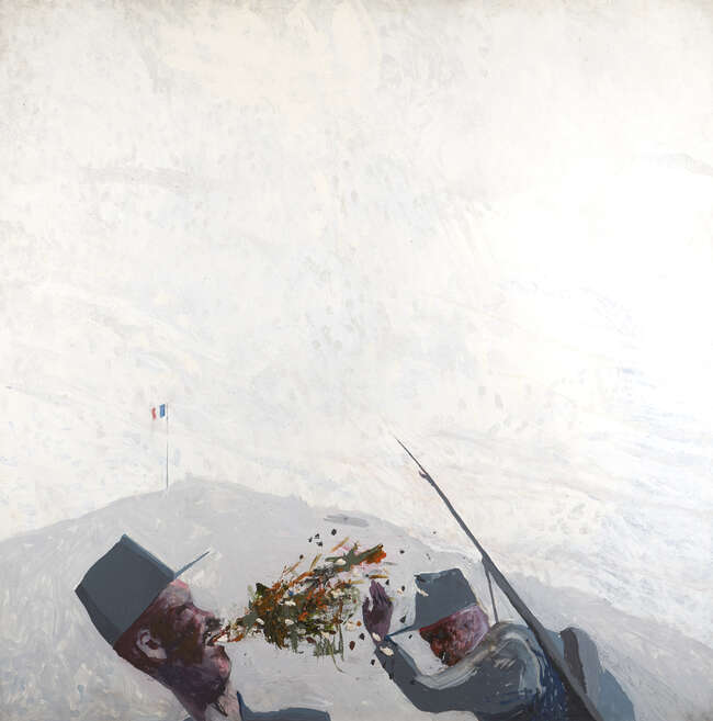 
	
		Terry Atkinson, 
		British b.1939 - 
		Untitled (Gendarmes), 1980; 
		oil on board, signed...