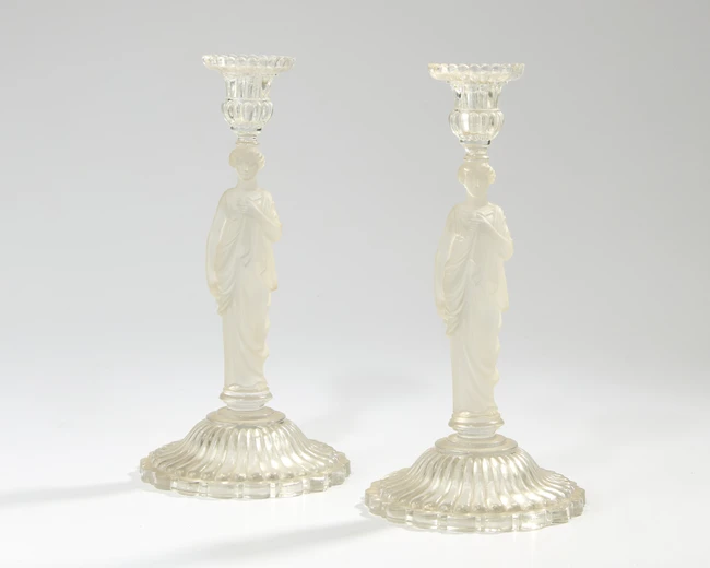 Attributed to Baccarat Pair of 'Classical Lady' candelabra, 20th century frosted and polished...