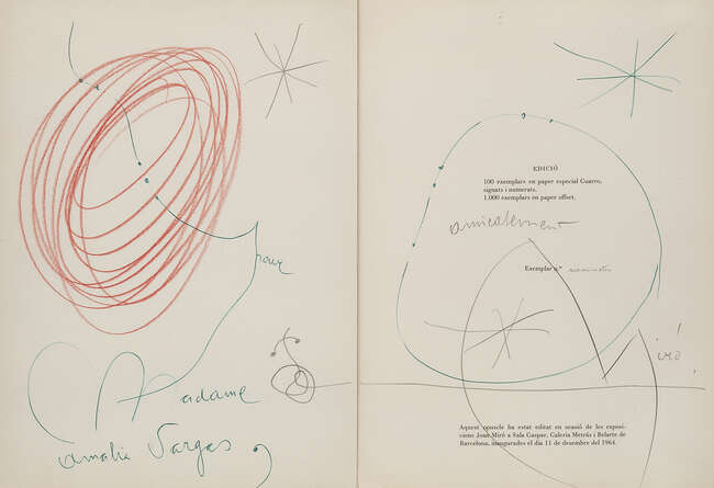 
	
		Joan Miró, 
		Spanish 1893-1983-
		 
		 
		Sans titre, (double page of the...