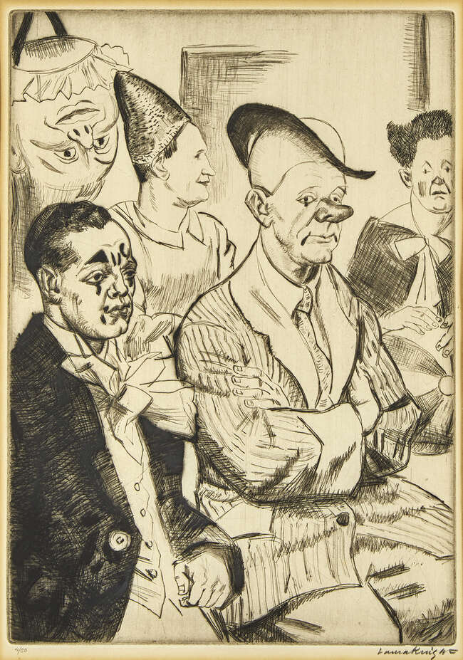 
	
		Dame Laura Knight DBE RA RWS, 
		British 1877-1970- 
		 
		Some Clowns, 1930; 
		 
		