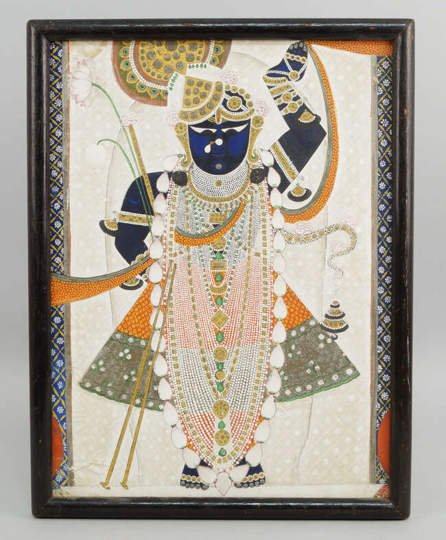 
	
		An Indian painting of Shrinathji, 19th century, gouache on paper, framed, 38.5 x...