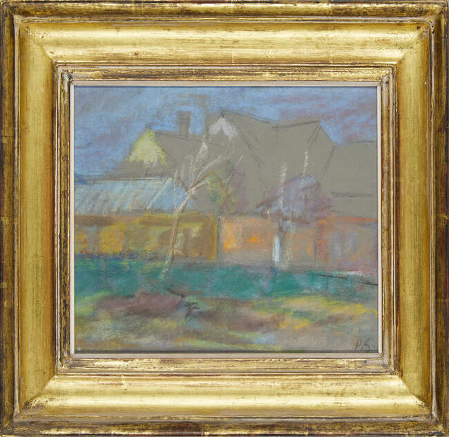 
	
		Peggy Somerville, 
		British 1918-1975- 
		
		Farm Buildings, Middleton;
		 
		