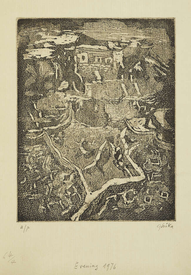 
	
		Nikos Hadjikyriakos-Ghikas, 
		Greek 1906-1994-
		 
		Rocks and Evening, 1976;
		 
		