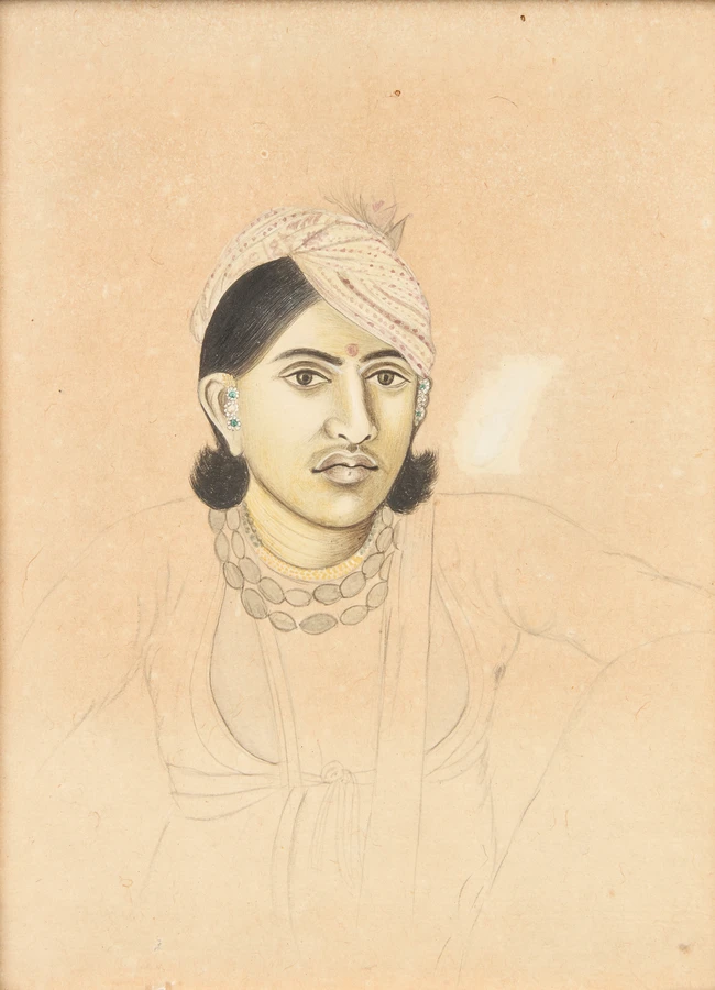 A half portrait of Kanwar Narain Singh of Kanota, Jaipur, Rajasthan, North India, circa...