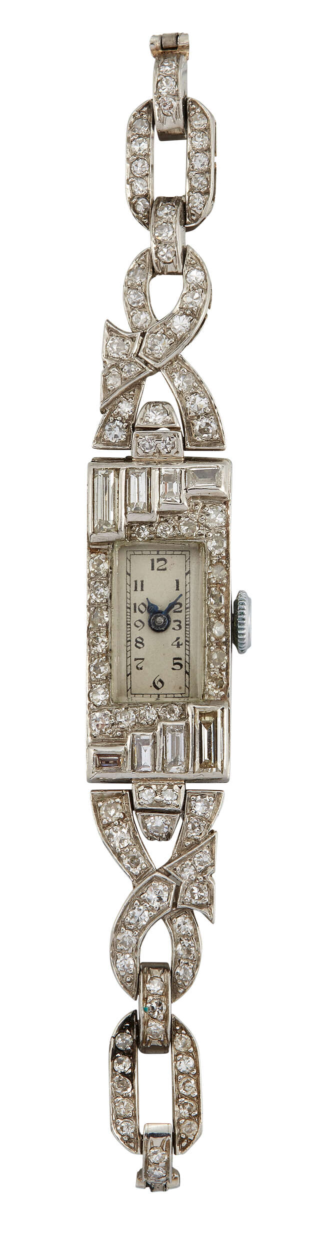 
	
		A lady&#39;s Art Deco, platinum and diamond cocktail watch, the rectangular dial with Arabic...
