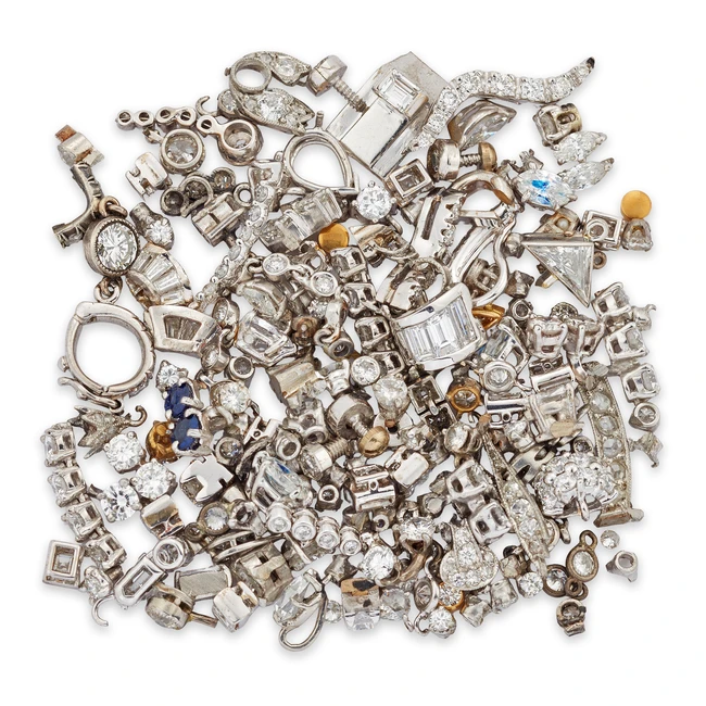 A group of diamond set components, including: a quantity of a diamond single stone collets; a...