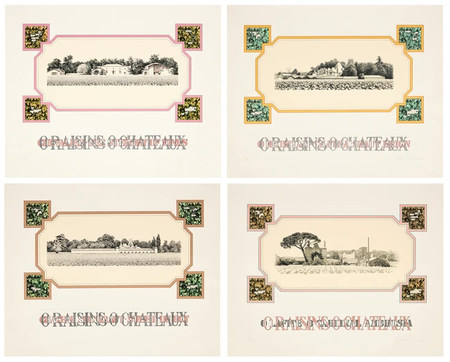 Tom Phillips, British, 1937-2022, O Raisins O Chateaux; four lithographs in colours, all...
