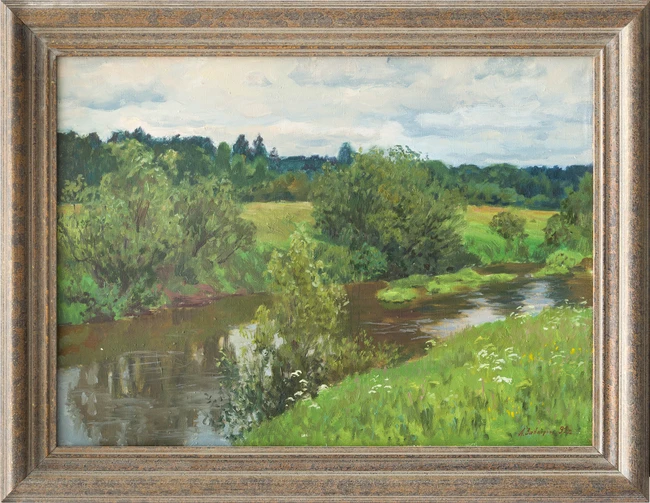 Albert Gennadevic Zabagrin, Russian 1936-2014 - River Meza, Kostroma, 1991; oil on canvas, signed...