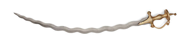 
	
		A sword (tulwar) with undulating blade and gold overlaid hilt, India,19th century, the...
