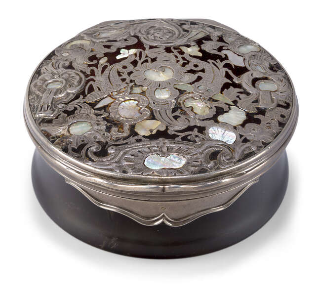 
	
		An Italian white-metal mounted tortoiseshell snuff box, possibly Naples, mid-18th century