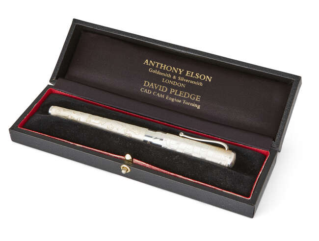 
	
		A presentation silver fountain pen by Anthony Gordon Elson, London, 2000, in fitted case,...