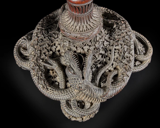 An intricately carved ornamental lidded urn, Gujarat, India, 19th century, 
Possibly from a...
