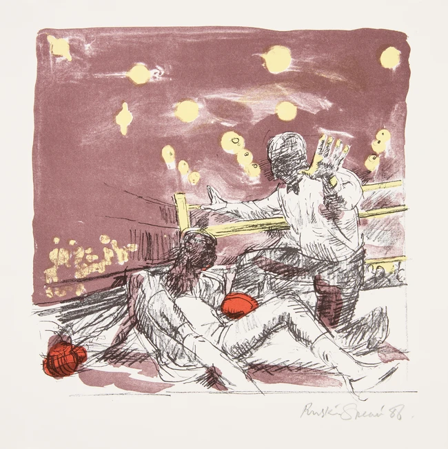 To Be Sold with No Reserve: Ruskin Spear CBE RA, British 1911-1990, Out for the Count, 1986; 