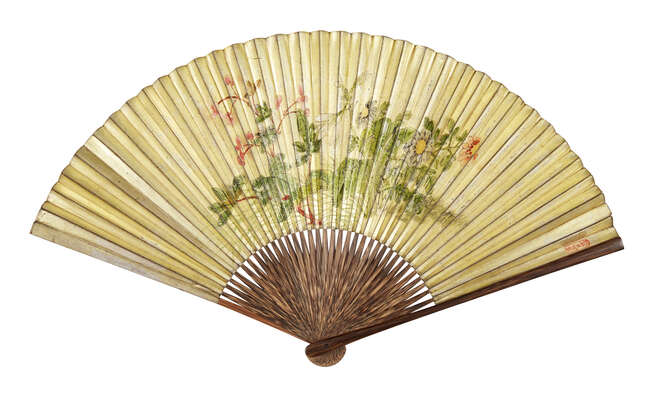 
	
		A collection of Japanese fans, late 19th-early 20th century, including a silk embroidered...