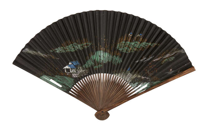 
	
		A collection of Japanese fans, late 19th-early 20th century, including a silk embroidered...