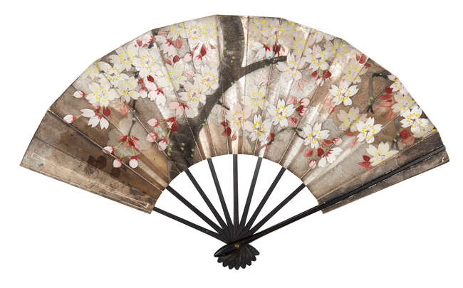 
	
		A collection of Japanese fans, late 19th-early 20th century, including a silk embroidered...