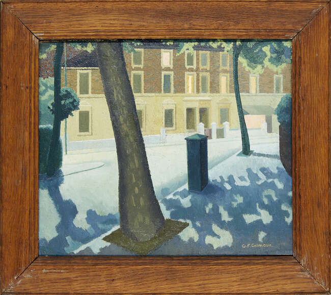 
	
		George Fisher Gilmour, 
		British 1908-1984-
		 
		Nocturne street scene; 
		 
		