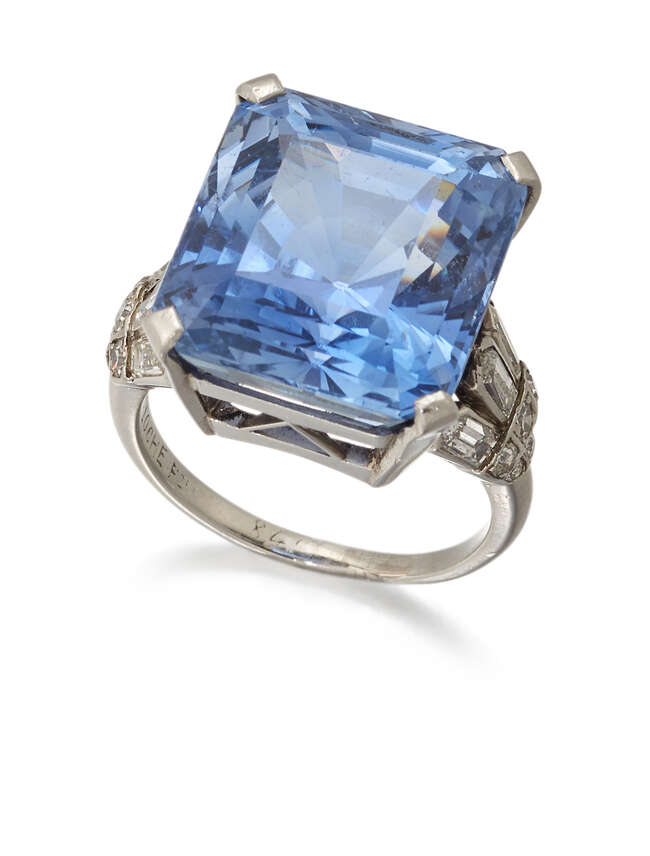 
	
		Lacloche Freres, a rectangular-cut sapphire single stone  ring, by Lachloche Freres, the...