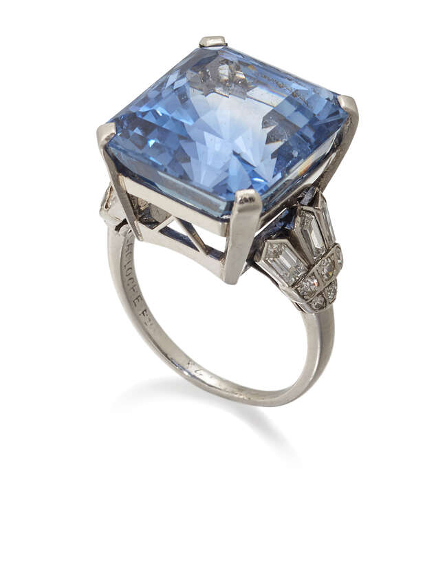 
	
		Lacloche Freres, a rectangular-cut sapphire single stone  ring, by Lachloche Freres, the...