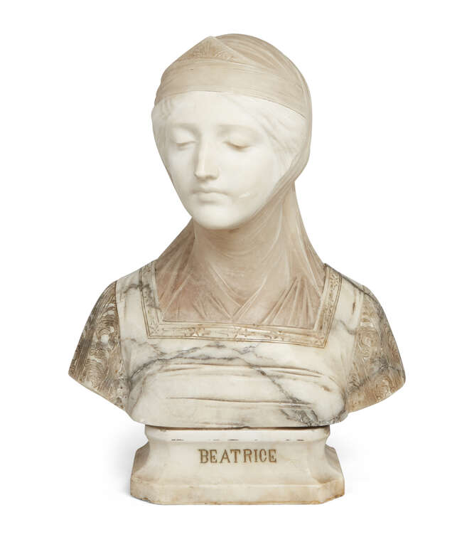 
	
		Professor Giuseppe Bessi, Italian, 1857-1922, an alabaster bust of Dante Alighieri&#39;s muse...