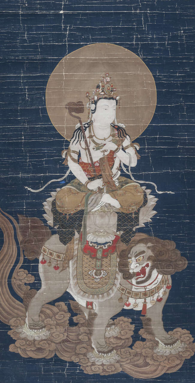 
	
		19TH CENTURY CHINESE SCHOOL, gouache on cloth, hanging scroll, Guanyin atop a Buddhist...