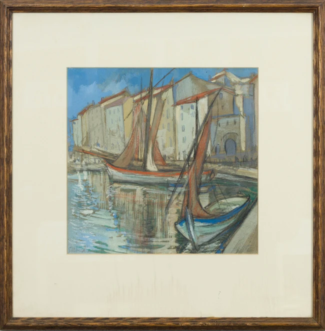 Elsie Henderson, British 1880-1967 - Harbour, South of France; gouache and pencil on paper,...