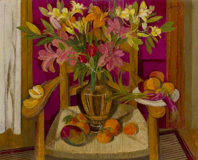 
	
		Alfredo Roldan, 
		Spanish b.1965- 
		Bodegón en la butaca; 
		oil on canvas, signed and...
