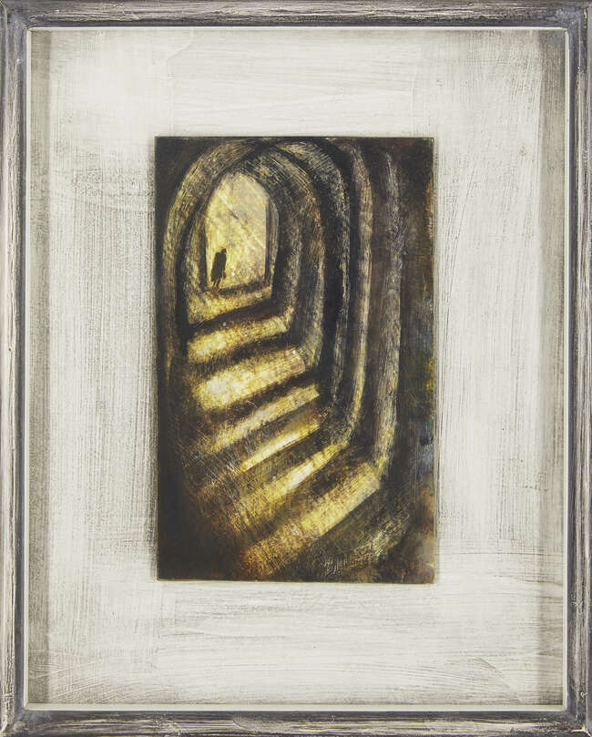 
	
		Tessa Newcomb, 
		British b.1955- 
		 
		Passage, 2004; 
		 
		oil on board, 24x15cm,...