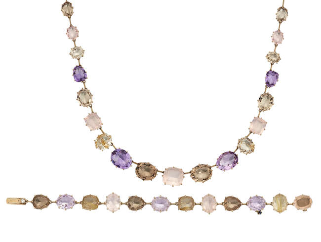 
	
		A multi-gem necklace and bracelet, by H Stern, the necklace composed of a single row of...