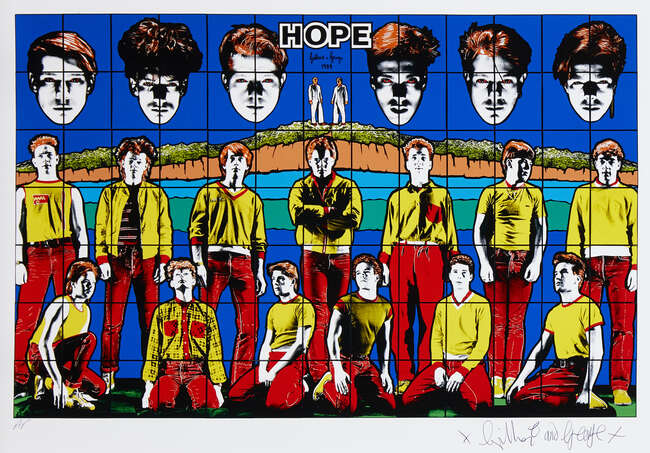 
	
		Gilbert & George,
		British b.1943 & 1942-
		 
		Hope, 1984/2010;
		 
		inkjet print...