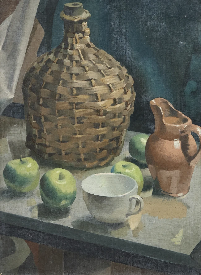Eric James Malthouse, British 1914–1997 - Apples and Jug, 1938; oil on canvas, 48.7 x 36.2 cm...
