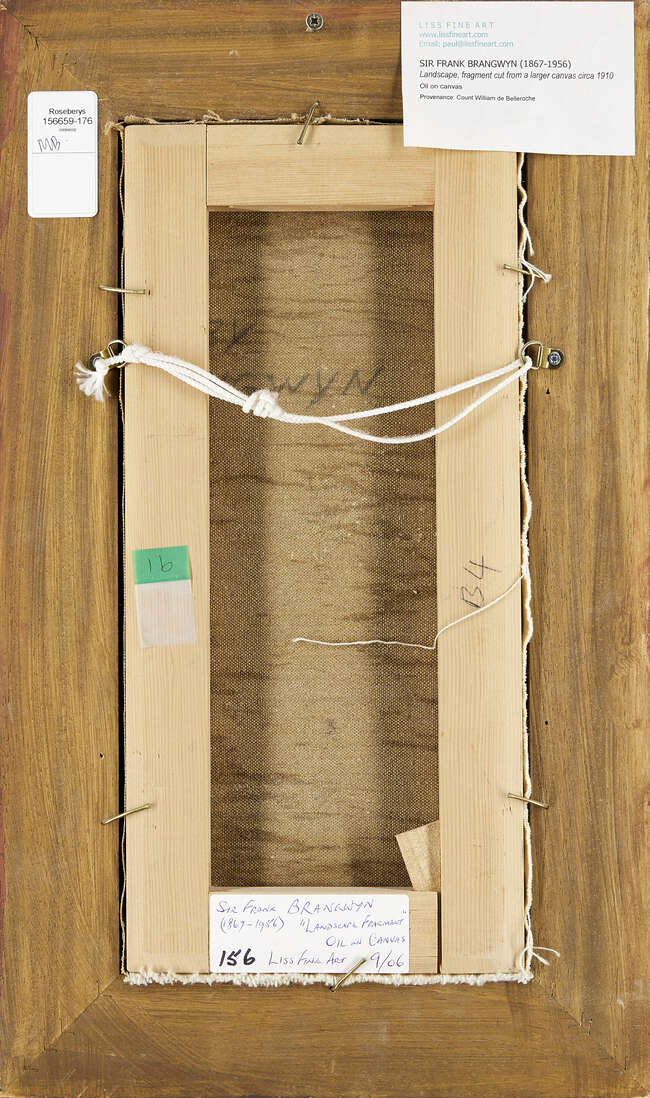 
	
		Sir Frank Brangwyn RA RWS RBA, 
		British 1867-1956-
		
		Landscape, c.1910;
		
		oil on...