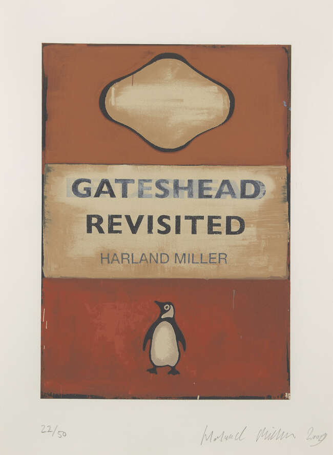 
	
		Harland Miller, 
		British b.1964- 
		 
		Gateshead Revisited, 2009;
		 
		screenprint...
