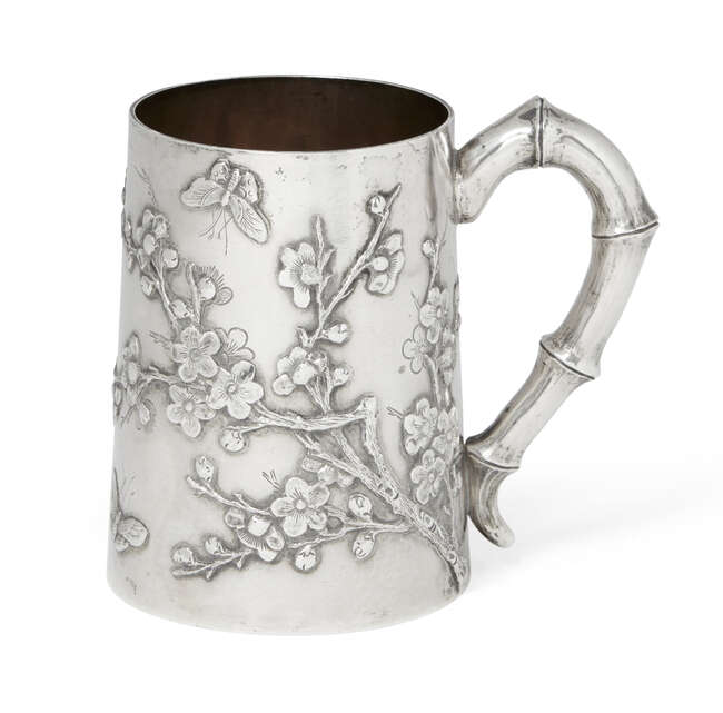 
	
		A Chinese silver cup, by Wang Hing, Hong Kong, c.1900, of tapering cylindrical form, with...