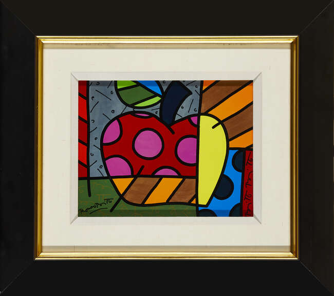 
	
		Romero Britto, 
		Brazilian b.1963- 
		 
		Apple; 
		 
		acrylic on board, signed in...