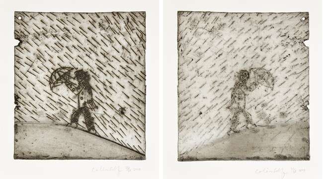 
	
		Colin Self, 
		British b.1941- 
		 
		Untitled, 2009; 
		 
		two etchings on wove,...