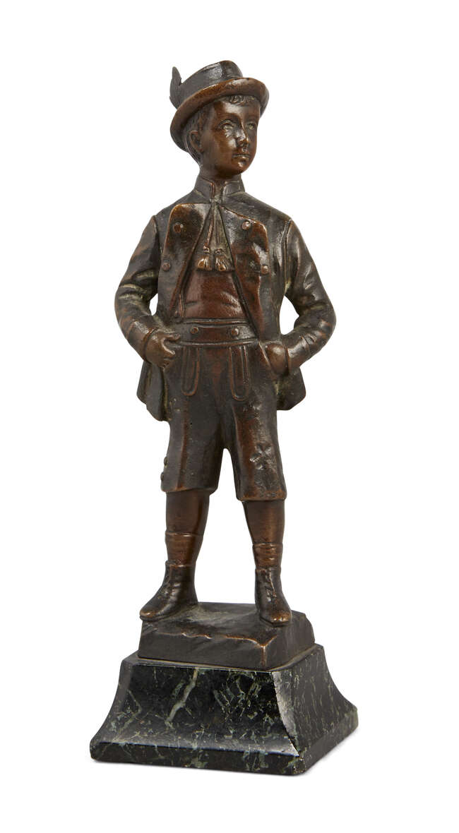
	
		Ernst Beck, Austrian,  (1879-1941) 
		Boy with feather in his hat 
		Signed 
		Bronze...