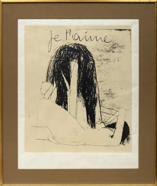 Karl Weschke, German 1925-2005, Je t'aime, 1971; monochrome lithograph on paper, dedicated by...