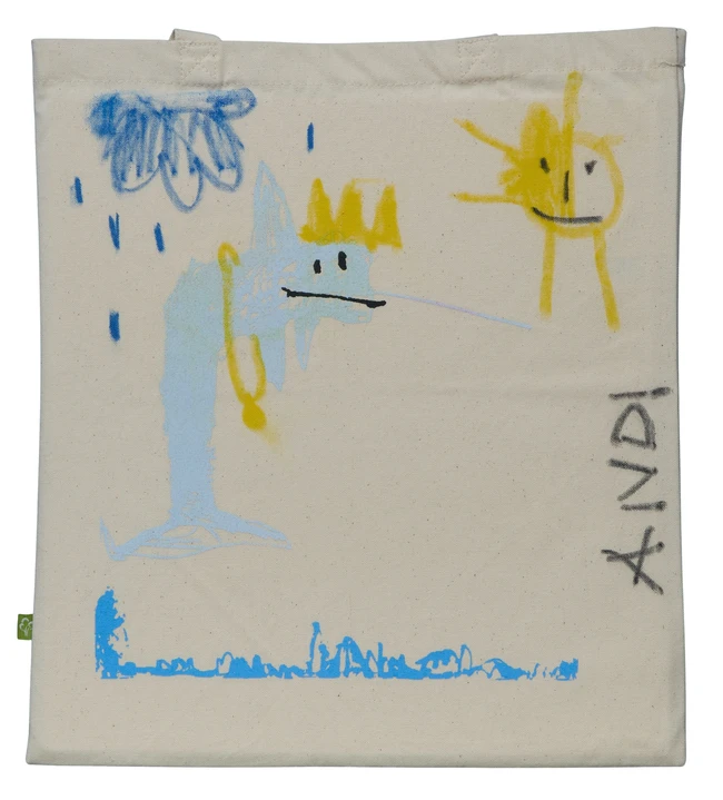 Andi Fischer, German b.1987- Tow Tote Bags, 2021; unique pen drawings with screen printed...