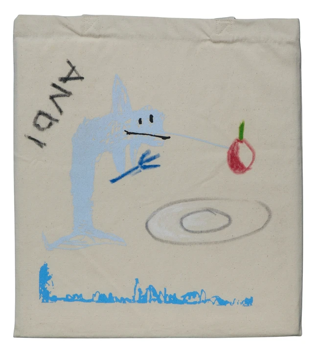 Andi Fischer, German b.1987- Tow Tote Bags, 2021; unique pen drawings with screen printed...