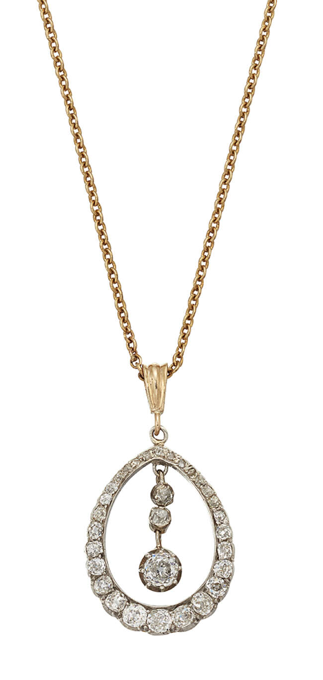 
	
		A 19th century diamond drop pendant necklace, designed as an old-brilliant-cut diamond...