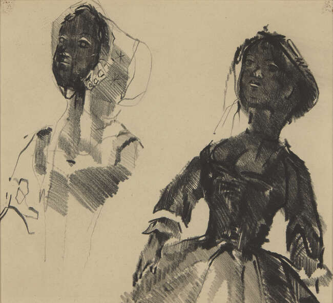 
	
		Mary Kessell, 
		British 1914-1977 - 
		 
		Two female studies; 
		 
		charcoal...
