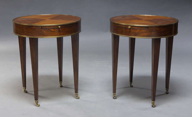 
	
		Julian Chichester, a pair of &#39;Crillion&#39;  mahogany and brass bound side tables, of recent...