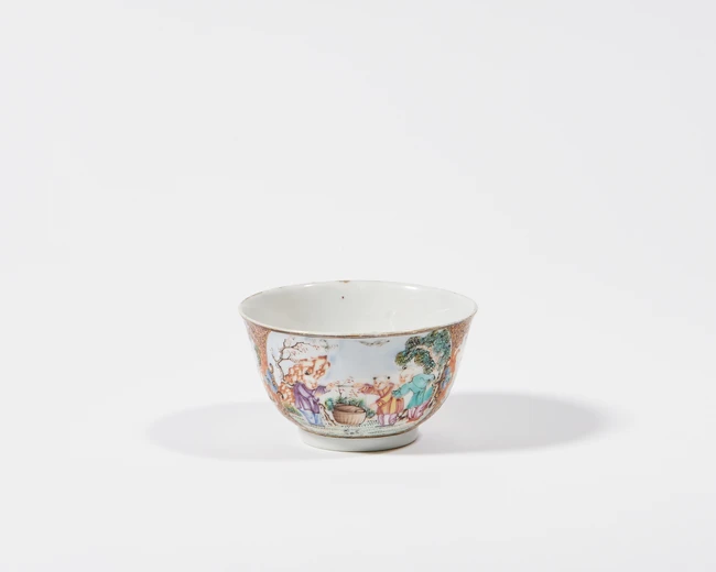A Chinese Export porcelain famille rose tea bowl, Qianlong period, mid-18th century, painted in...