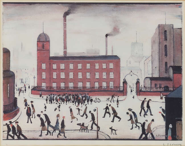 
	
		Laurence Stephen Lowry RBA RA,
		British 1887-1976-
		 
		Mill Scene;
		 
		offset...