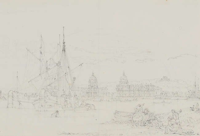 
	
		Edward William Cooke RA, 
		British 1811-1880- 
		 
		Stone Barge (London Bridge);...