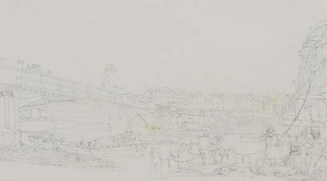 
	
		Edward William Cooke RA, 
		British 1811-1880- 
		 
		Stone Barge (London Bridge);...