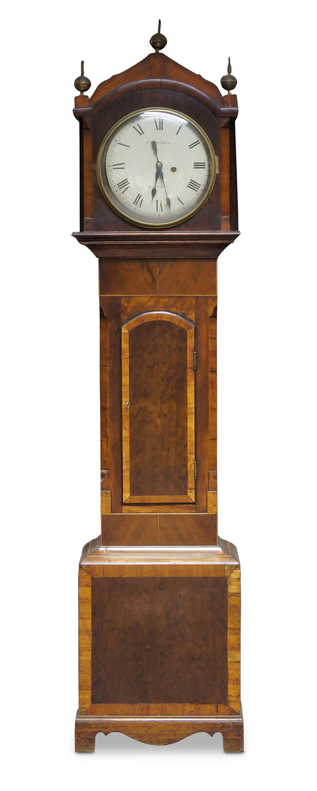
	
		A mahogany longcase clock by C Cornell of Royston,19th century,  the hood with triangular...