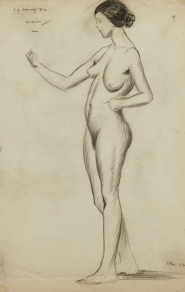 
	
		Laurence Stephen Lowry RA RBA,
		British 1887-1976-
		 
		Female Nude;
		 
		conte...